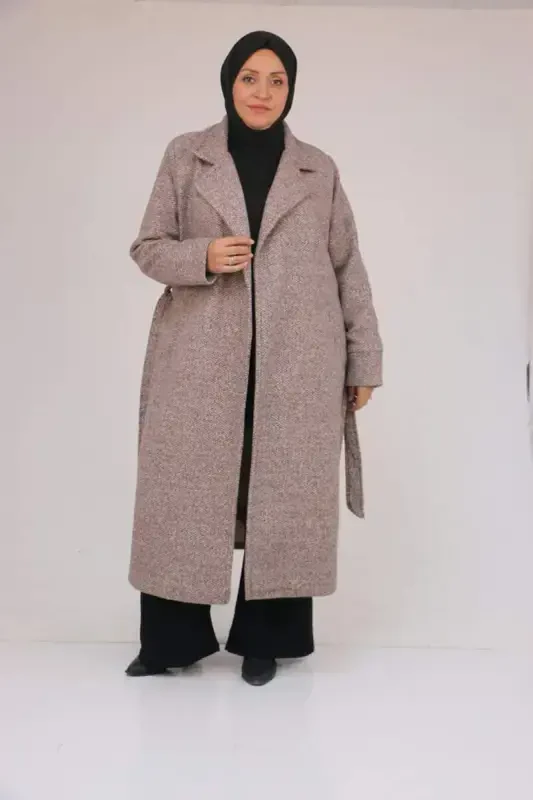 53050 Plus Size Chanel Thick Cuffed Coat - Brown - 1