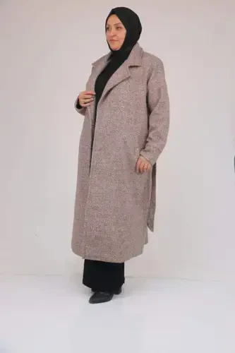 53050 Plus Size Chanel Thick Cuffed Coat - Brown - 3