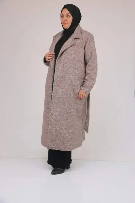 53050 Plus Size Chanel Thick Cuffed Coat - Brown - 3