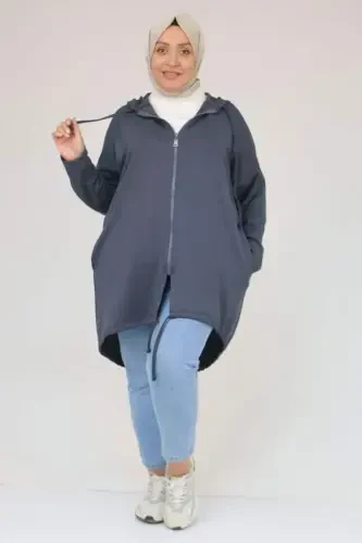 53053 Katta o'lchamli yubka Oval kesimli modal kurtka - Antratsit - 1