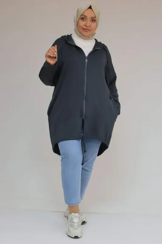 53053 Katta o'lchamli yubka Oval kesimli modal kurtka - Antratsit - 2
