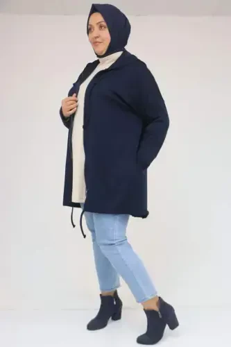 53053 Plus Size Skirt Oval Cut Modal Jacket - Navy Blue - BÜYÜKBEDENIZ (1)