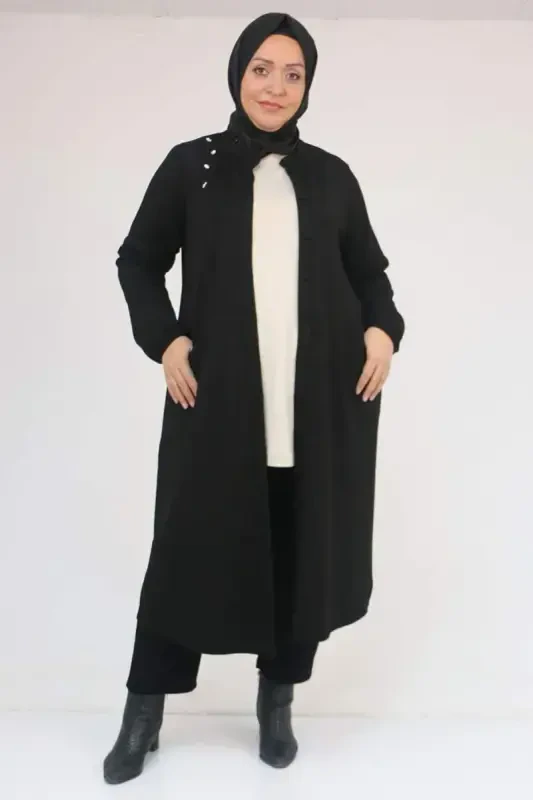 53054 Katta Hajmli Tugmachali Modal Kurtka - Qora - 1