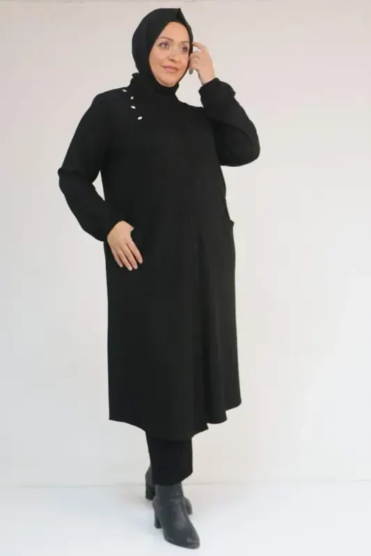 53054 Plus Size Full Buttoned Modal Jacket - Black - 3