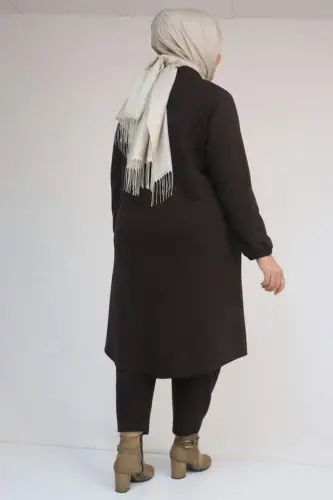 53054 Plus Size Full Buttoned Modal Jacket - Coffee - 3