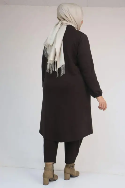 53054 Plus Size Full Buttoned Modal Jacket - Coffee - 3