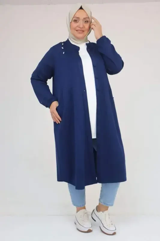 53054 Plus Size Full Buttoned Modal Jacket - Indigo - 1