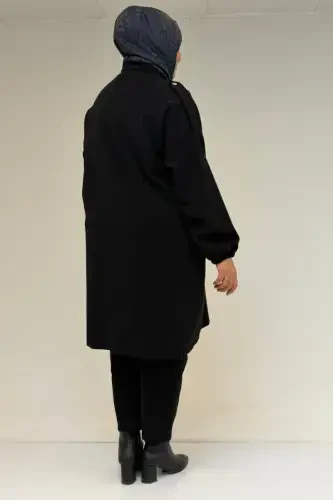 53056 Plus Size Stand Collar Pocketed Steel Clasp - Black - 3