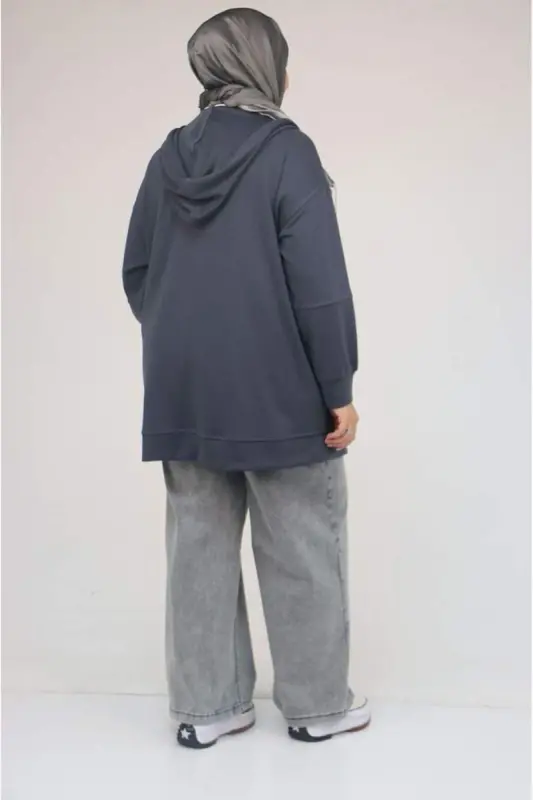 53057 Plus Size Hooded Zippered Modal Jacket - Anthracite - 4