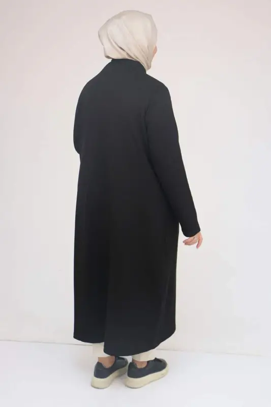 53058 Katta hajmli fermuarli batikli modal kurtka - Qora - 3