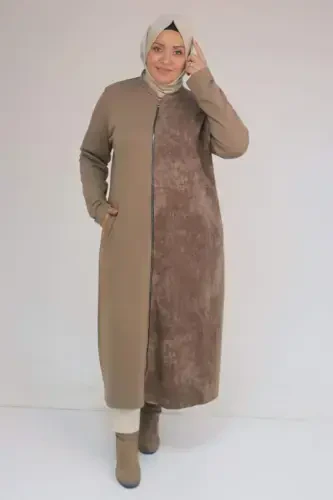 53058 Plus Size Zippered Batik-Modal Jacket - Mink - 1