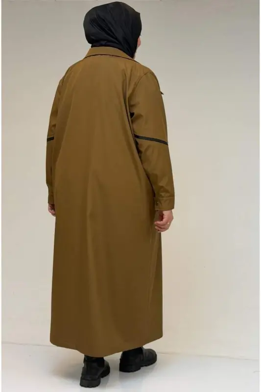 53062 Büyük Beden Sahte Cep Detaylı Bondit Trençkot - Taba - 3