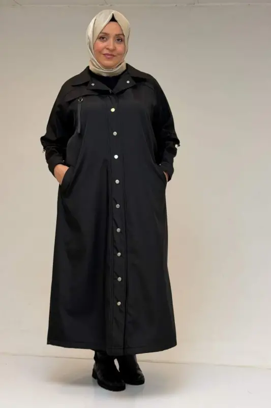 53062 Katta hajmli soxta cho'ntakli batafsil bondit trenchkot - Qora - 2