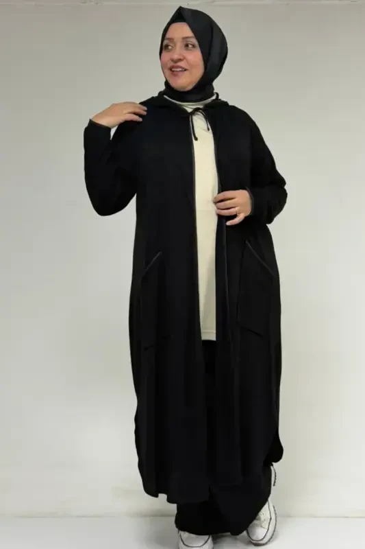 53063 Plus Size Lined Pocketed Mir Jacket - Black - 1