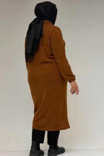 53064 Katta Hajmli Fermuar Tafsilotli Mir Kurtka - Taba - 3