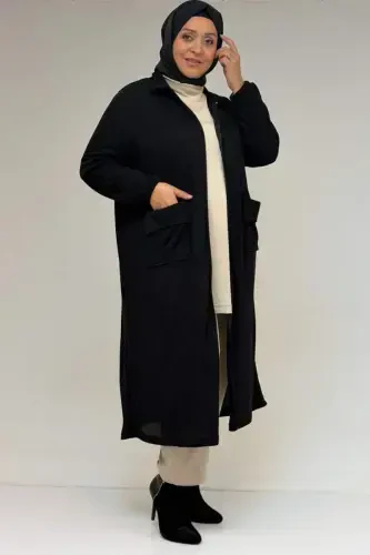 53064 Plus Size Zipper Detailed Mir Jacket - Black - 1