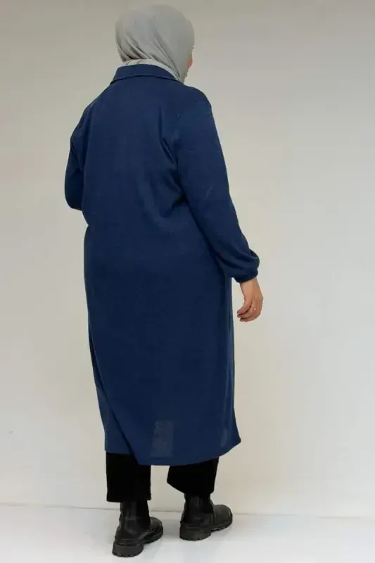 53064 Plus Size Zipper Detailed Mir Jacket - Indigo - 3