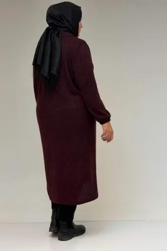 53064 Plus Size Zipper Detailed Mir Jacket - Plum - 3