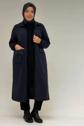 53064 Plus Size Zipper Detailed Mira Jacket - Navy Blue - 1