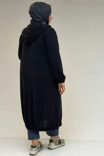 53065 Plus Size Hooded - Buttoned Mir Jacket - Navy Blue - 3