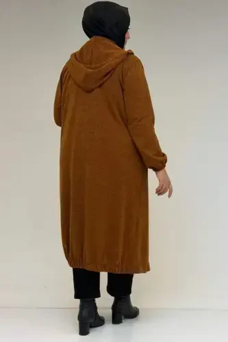 53065 Plus Size Hooded - Buttoned Mir Jacket - Tan - 3