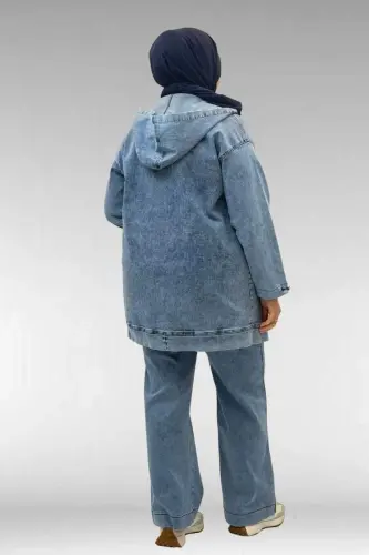 53068 Büyük Beden Bebe Lastik Detaylı Kot Ceket - Mavi - 3