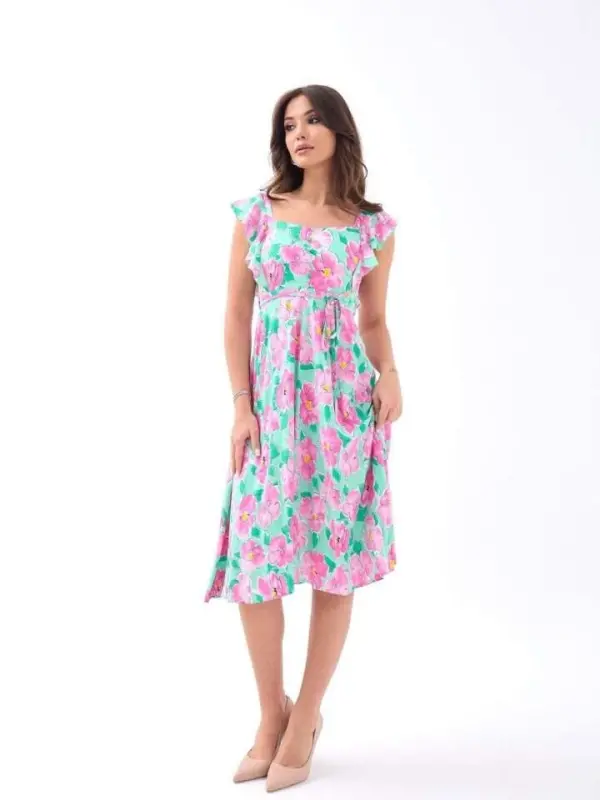 5370 DRESS-PINK ROSE PATTERN - BÜYÜKBEDENIZ