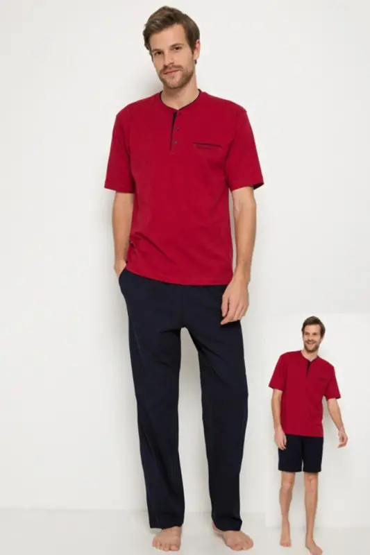 5370 Pajama Shorts 3 Pcs Groom Dowry Set - Claret Red-Claret Red - 2