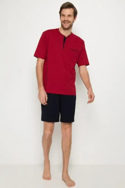 5370 Pijama Şort 3 Lü Damat Çeyiz Seti - Bordo-Bordo - 1