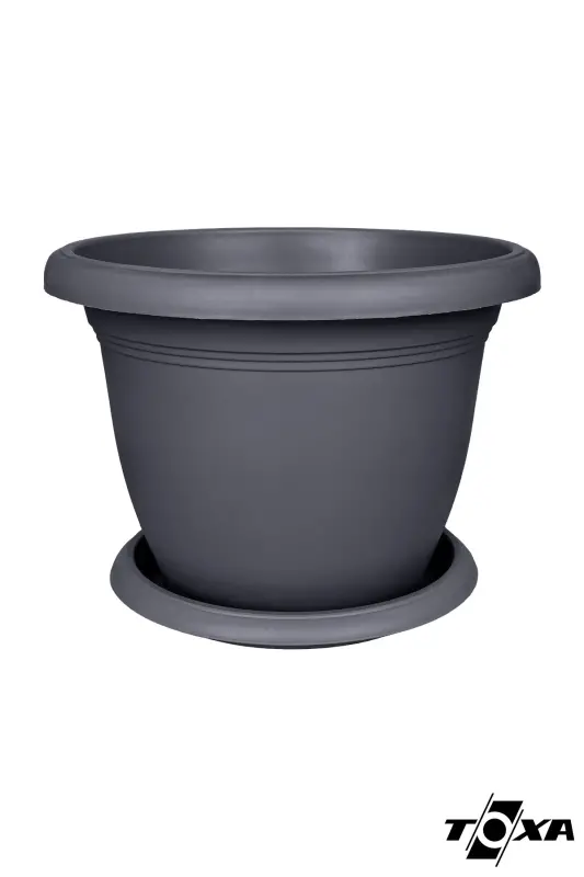 54 lt Antrasit Gri Tabaklı Mat Plastik Yuvarlak Saksı Villa No12 Ø58x41 cm. - 54 Litre (58 cm. ) - 3