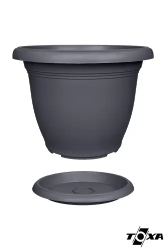 54 lt Antrasit Gri Tabaklı Mat Plastik Yuvarlak Saksı Villa No12 Ø58x41 cm. - 54 Litre (58 cm. ) - 4