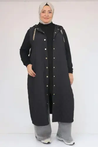 54008-1 Большой Размер Жилет Модал-Капитоне с Цепочным Шнурком - Черный - 1