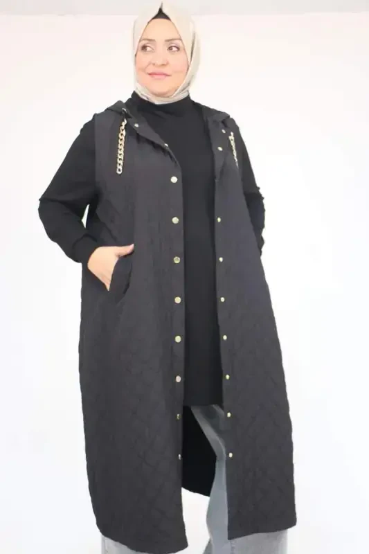 54008-1 Большой Размер Жилет Модал-Капитоне с Цепочным Шнурком - Черный - 2