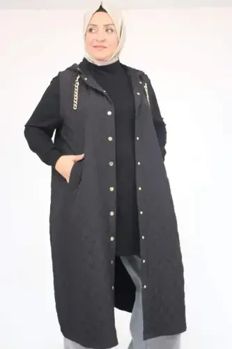 54008-1 Büyük Beden Zincir Kordonlu Modal-Kapitone Yelek - Siyah - BÜYÜKBEDENIZ (1)