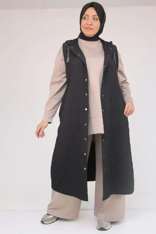 54008 Plus Size Chain Corded Modal-Quilted Vest - Black - 2