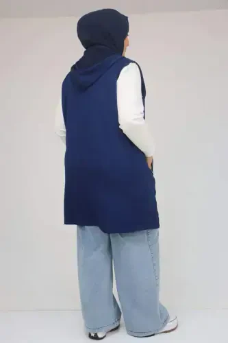 54011 Plus Size Pockets with Zipper Modal - Quilted Vest - Indigo - 3