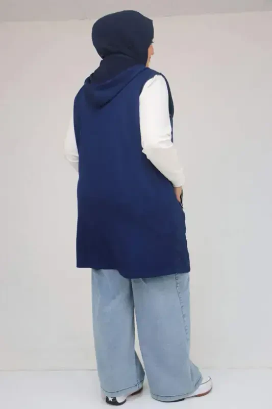 54011 Plus Size Pockets with Zipper Modal - Quilted Vest - Indigo - 3