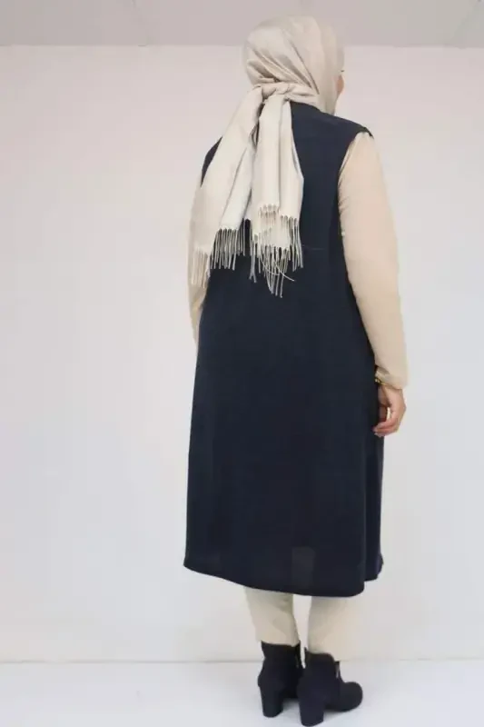 54012 Большой Размер С Карманами Жилет - Темно-синий - 2