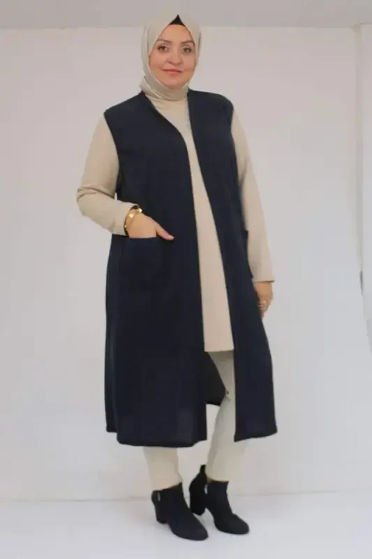 54012 Büyük Beden Cepli Giy-Çık Mir Yelek - Lacivert - 1