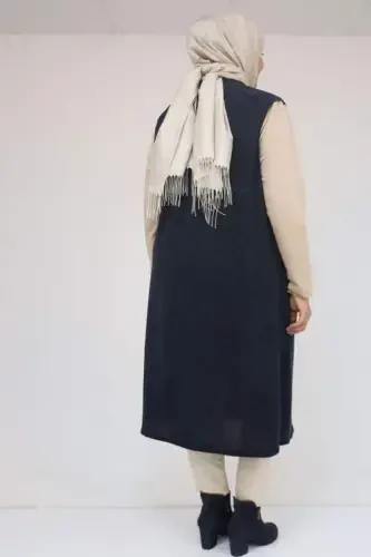 54012 Büyük Beden Cepli Giy-Çık Mir Yelek - Lacivert - BÜYÜKBEDENIZ (1)