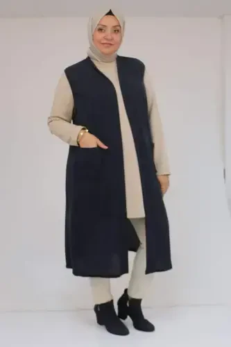 54012 Katta hajmli cho'ntakli kiyim-kechak Mir nimchasi - To'q ko'k - 1