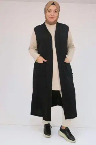 54012 Plus Size Pocketed Cover-Up Mir Vest - Black - 1