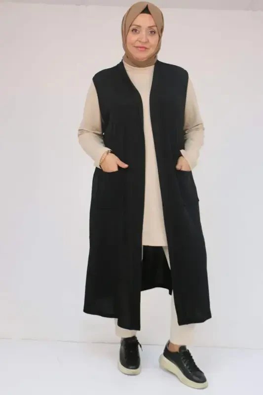 54012 Plus Size Pocketed Cover-Up Mir Vest - Black - 1