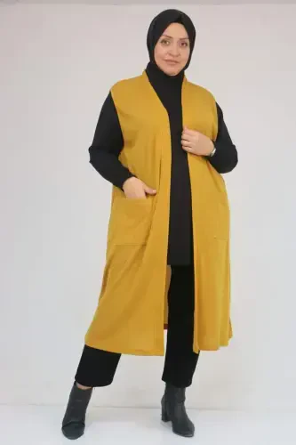 54012 Plus Size Pocketed Cover-Up Mir Vest - Mustard - 1
