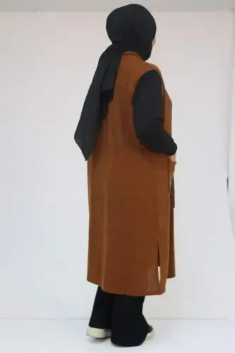 54012 Plus Size Pocketed Cover-Up Mir Vest - Tan - 2