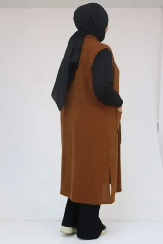 54012 Plus Size Pocketed Cover-Up Mir Vest - Tan - 2