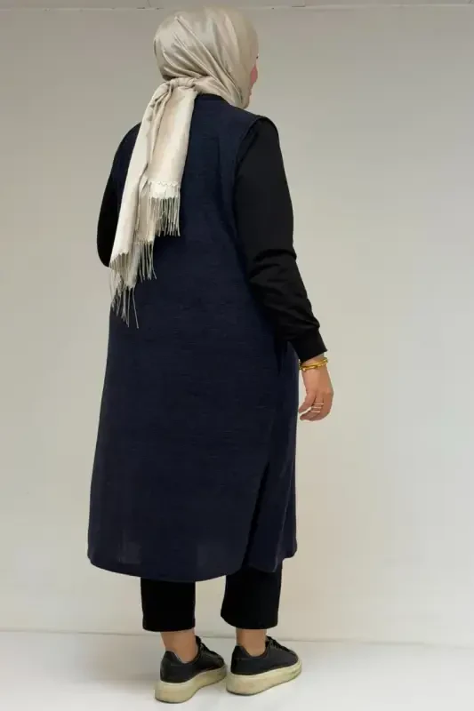 54012 Plus Size Pocketed Go-Out Mir Vest - Indigo - 2