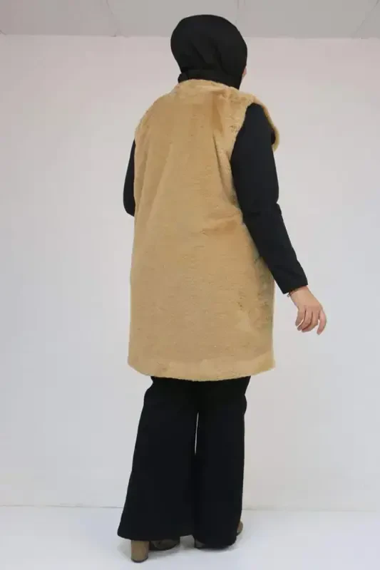 54013 Katta hajmli cho'ntakli quyon astarli jilet - Taba - 2