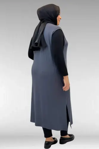 54017 Büyük Beden Kaplama Düğmeli Giy-Çık Penye Yelek - Antrasit - 3