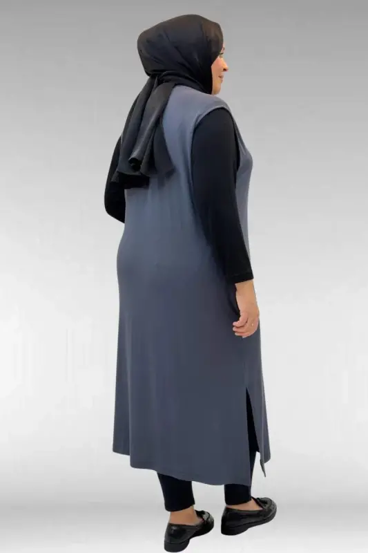 54017 Büyük Beden Kaplama Düğmeli Giy-Çık Penye Yelek - Antrasit - 3